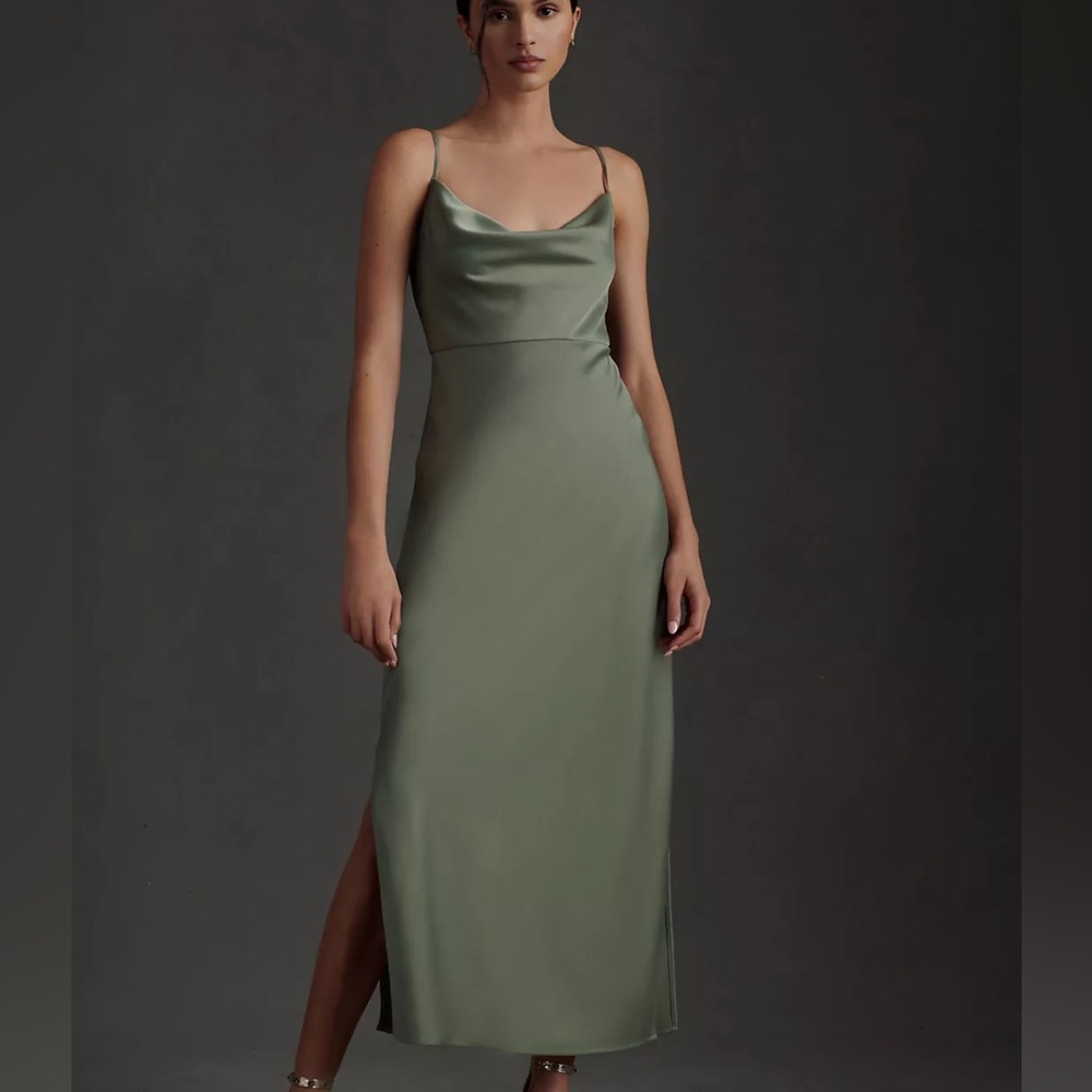 BHLDN Cali Satin Cowl-Neck Midi Slip Dress